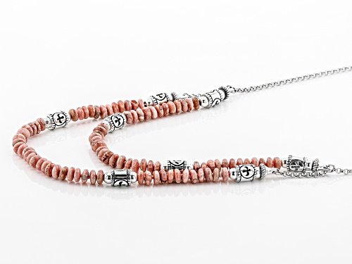 Southwest Style by JTV™ rondelle & round rhodochrosite bead, 2-strand silver station necklace - Size 18