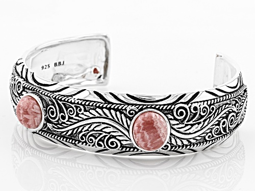 Southwest Style by JTV™ 12x10mm oval & 10mm round rhodochrosite sterling silver cuff bracelet - Size 8.5