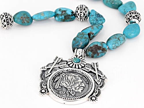 Southwest Style by JTV™ free-form and round turquoise sterling silver coin necklace - Size 18