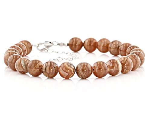 Southwest Style by JTV™ 8mm round caramel rhodochrosite bead strand rhodium over silver bracelet - Size 8