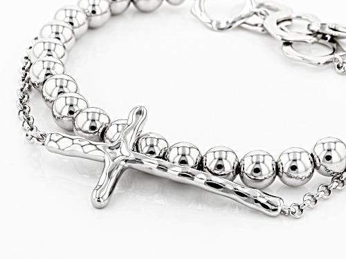 Southwest Style by JTV™ rhodium over sterling silver cross and bead bracelet set  - Size 8