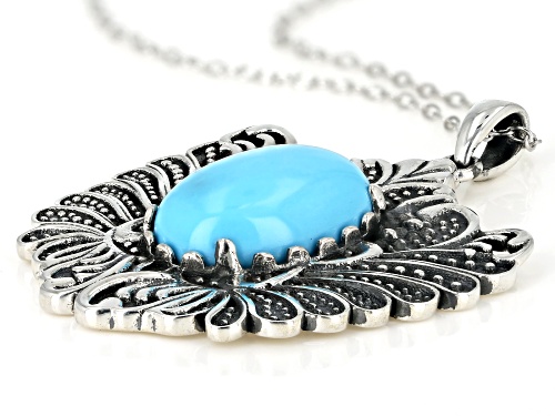Southwest Style by JTV™14x10mm oval Sleeping Beauty turquoise rhodium over silver pendant w/chain