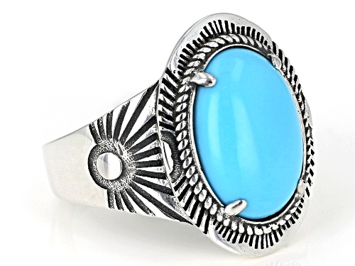 Southwest Style by JTV™ 14x10mm oval Sleeping Beauty turquoise rhodium over silver solitaire ring - Size 8