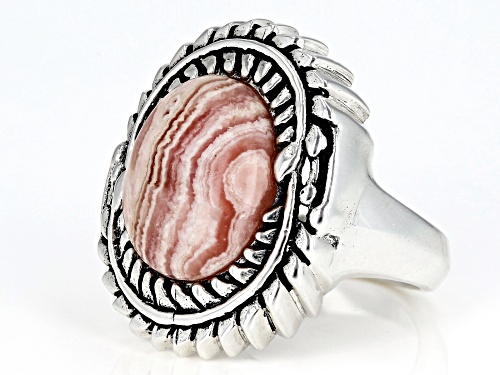 Southwest Style by JTV™ 14x11mm oval cabochon rhodochrosite solitaire sterling silver ring - Size 7