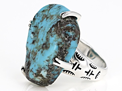 Southwest Style by JTV™ free-form turquoise rough sterling silver solitaire ring - Size 5