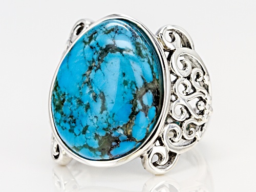 Southwest Style by JTV™ 20x16mm pear shape Kingman turquoise sterling silver solitaire ring - Size 7