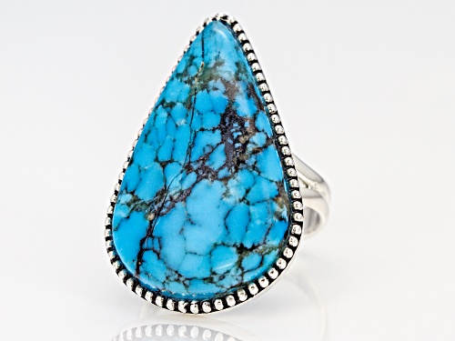 Southwest Style by JTV™ 30x18mm pear shape cabochon Kingman turquoise sterling silver ring - Size 7