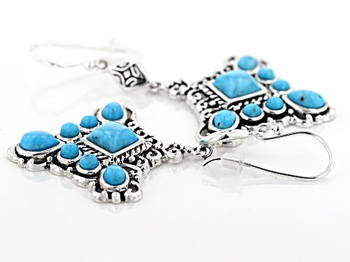 Southwest Style by JTV™ round, oval, pear shape & square Kingman turquoise silver dangle earrings