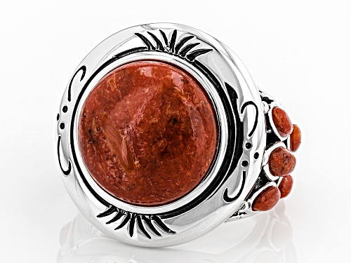 Southwest Style By JTV™ Round And Marquise Cabochon Red Coral Sterling Silver Ring - Size 5
