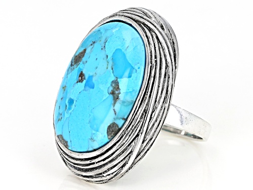 Southwest Style by JTV™ Oval Turquoise Sterling Silver Ring - Size 5