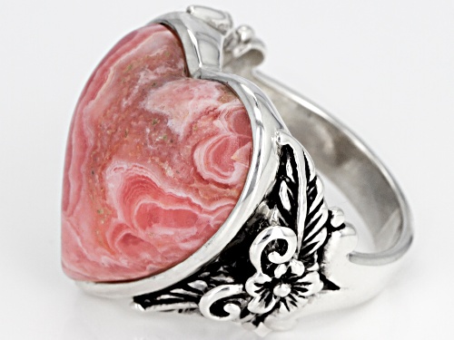 Southwest Style by JTV™ 20x18mm Heart Shape Rhodochrosite Silver Solitaire Ring - Size 5
