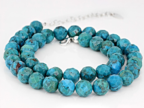 Southwest Style by JTV™ 9mm round faceted turquoise bead strand sterling silver necklace - Size 18