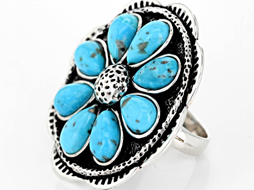 Southwest Style By JTV™ 10x6mm Pear Shape Cabochon Turquoise Silver Floral Ring - Size 5