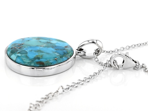 Southwest Style By JTV™ 23x22mm Custom Shape Turquoise Rhodium Over Silver Pendant With Chain