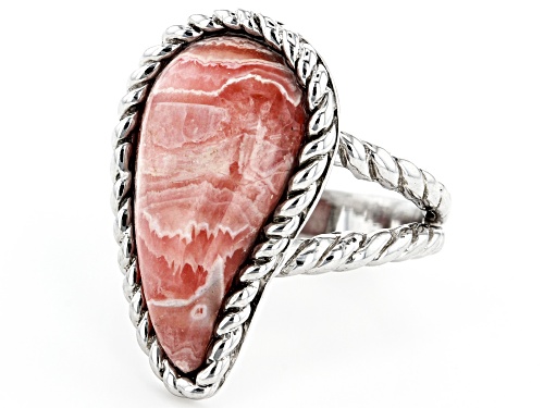 Southwest Style by JTV™ Custom Shape Rhodochrosite Rhodium Over Silver Solitaire Ring - Size 6