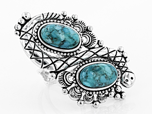 Southwest Style by JTV™ 14x8mm Oval Turquoise Silver Rattlesnake Bypass Ring - Size 6