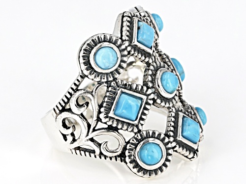 Southwest Style by JTV™ 3mm Round And Square Turquoise Silver Multi Row Ring - Size 5