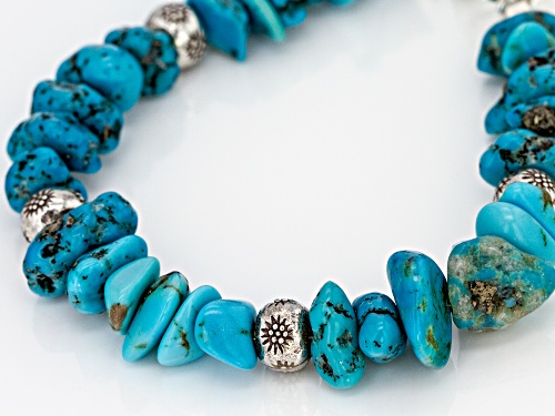 Southwest Style By JTV™ Free-Form Tumbled Turquoise Chip Sterling Silver Bead Bracelet - Size 8