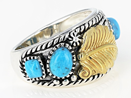 Southwest Style By JTV™ Mixed Shapes Kingman Turquoise Sterling Silver Two-Tone Leaf Ring - Size 6