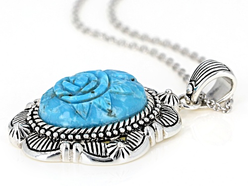 Southwest Style By JTV™ 18x13mm Oval Carved Turquoise Rose Rhodium Over Silver Pendant With Chain