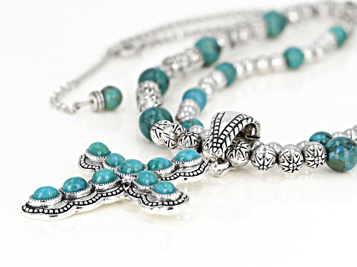 Southwest Style By JTV™ Turquoise and Silver Bead Necklace With Turquoise Cross Enhancer - Size 20