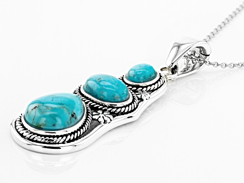 Southwest Style By JTV™ Pear Shape & Oval Turquoise 3-Stone Silver Enhancer/Pendant With Chain