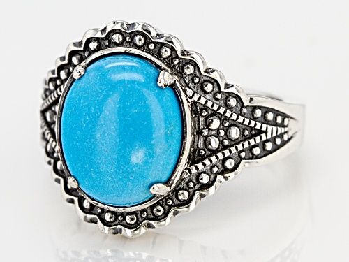 Southwest Style By JTV™ 12x10mm Oval Sleeping Beauty Turquoise Rhodium Over Sterling Silver Ring - Size 12