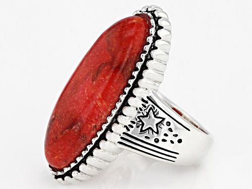 Southwest Style By JTV™ 28x9mm Oval Red Sponge Coral Solitaire Sterling Silver Ring - Size 7