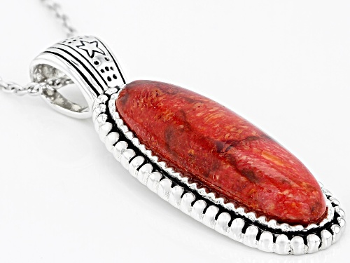 Southwest Style By JTV™ 28x9mm Oval Red Sponge Coral Solitaire Sterling Silver Pendant With Chain