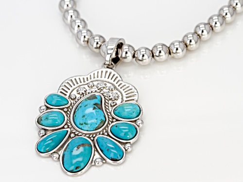 Southwest Style By JTV™ Mixed Shape Turquoise Rhodium Over Silver Enhancer and 6mm Bead Strand