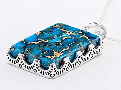 Southwest Style By JTV™ 30x20mm Rectangular Mohave Kingman Turquoise Silver Pendant With Chain