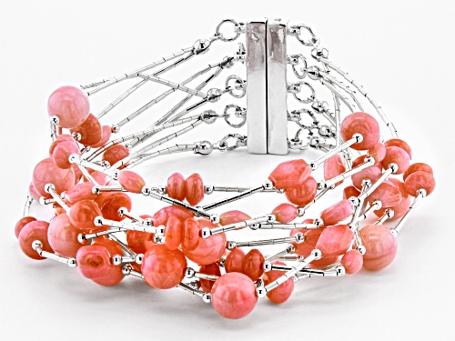 Southwest Style By JTV™ Mixed Shape, MM and Cut Peach Coral Liquid Silver 10-Strand Bead Bracelet - Size 7.5