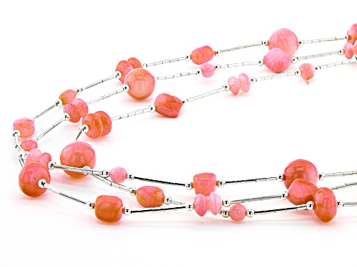 Southwest Style By JTV™ Mixed Shape, MM and Cut Peach Coral Liquid Silver 3-Strand Bead Necklace - Size 18