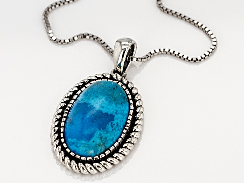 Southwest Style By JTV™ 16x10mm Oval Kingman Turquoise Rhodium Over Silver Pendant With Chain