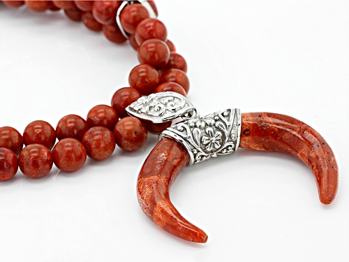Southwest Style By JTV™ Red Sponge Coral Rhodium Over Sterling Silver Bead Necklace - Size 20
