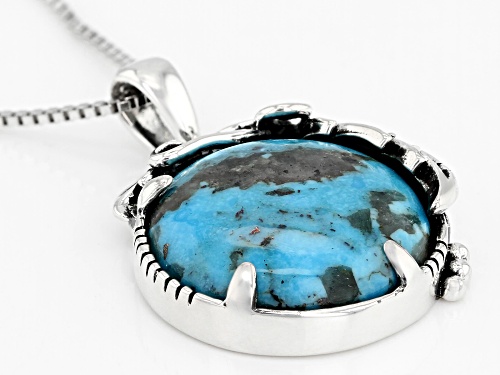Southwest Style By JTV™ 15mm Round Kingman Turquoise Rhodium Over Silver Pendant With Chain