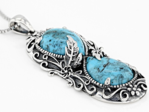 Southwest Style By JTV™ 14x10mm Pear Shape Kingman Turquoise Rhodium Over Silver Pendant W/Chain