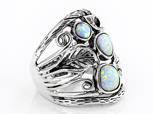 Southwest Style By JTV™ Lab Created Opal Sterling Silver 3-Stone Floral Ring - Size 5