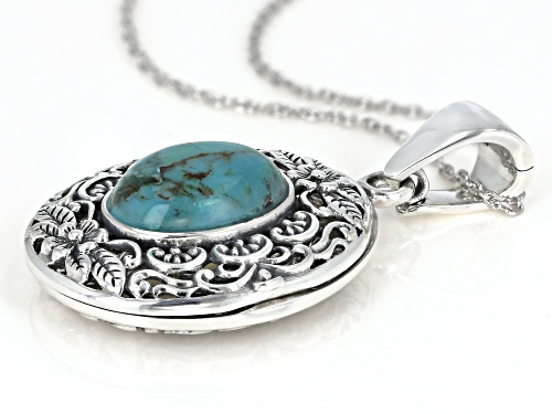 Southwest Style By JTV™ 16x12mm Oval Turquoise Rhodium Over Silver Enhancer/Locket With Chain