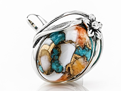 Southwest Style By JTV™ Kingman Turquoise, Spiny Oyster Shell Rhodium Over Silver Ring - Size 12