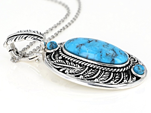 Southwest Style By JTV™ 24x12mm & 4mm Kingman Turquoise Rhodium Over Silver Enhancer W/Chain
