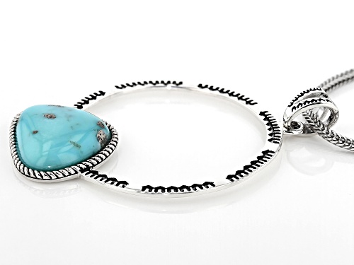Southwest Style By JTV™ 20x16mm Free Form Turquoise Rhodium Over Silver Circle Pendant With Chain