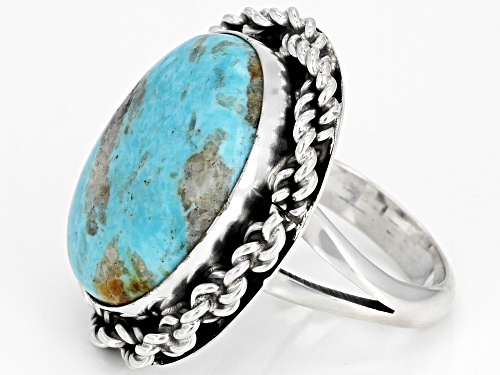 Southwest Style By JTV™ 20x16mm Oval Kingman Turquoise Solitaire, Sterling Silver Ring - Size 7
