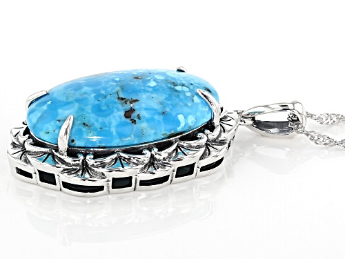 Southwest Style By JTV™ Oval Kingman Turquoise Solitaire Rhodium Over Silver Pendant With Chain