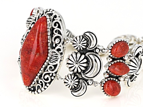 Southwest Style By JTV™ Lozenge, Marquise & Oval Red Sponge Coral Rhodium Over Silver Bracelet - Size 7.25