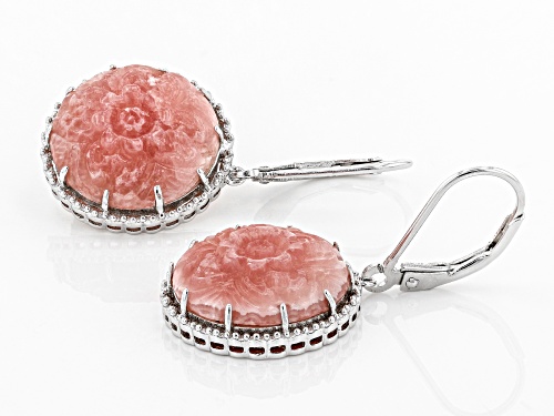 Southwest Style By JTV™ 15mm Carved Floral Rhodochrosite Solitaire Rhodium Over Silver Earrings