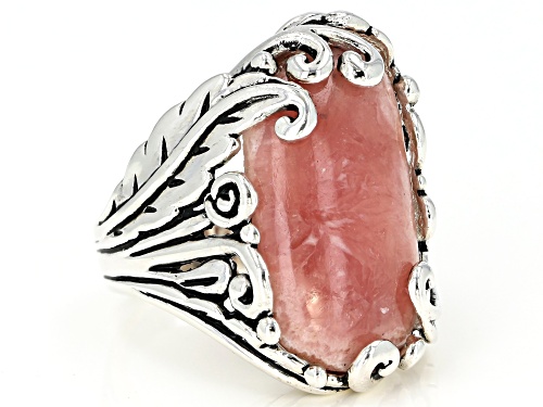 Southwest Style By JTV™ 22x11mm Rhodochrosite Solitaire Rhodium Over Silver Feather Design Ring - Size 8