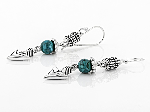 Southwest Style By JTV™ 6mm Round Turquoise Bead Rhodium Over Silver Arrow Detail Dangle Earrings