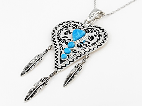 Southwest Style By JTV™ Kingman Turquoise Rhodium Over Silver Heart And Feather Enhancer W/Chain
