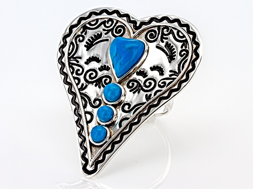 Southwest Style By JTV™ Heart Shape & Round Kingman Turquoise Rhodium Over Silver Heart Ring - Size 6